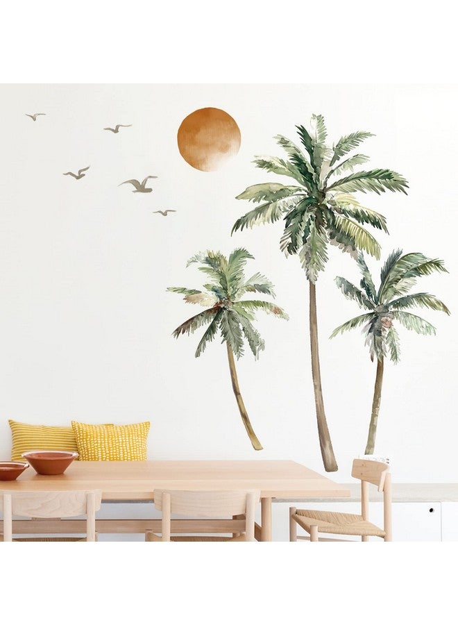 wondever Boho Palm Tree Wall Stickers Large Tropical Tree Sunset Peel And Stick Wall Art Decals For Living Room Bedroom Tv Background (H: 63.8 Inch) - Image 2