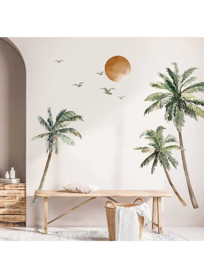 wondever Boho Palm Tree Wall Stickers Large Tropical Tree Sunset Peel And Stick Wall Art Decals For Living Room Bedroom Tv Background (H: 63.8 Inch) - Image 3