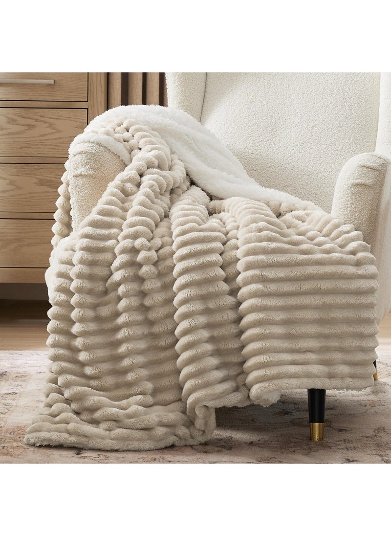 Bedsure Bedsure Sherpa Throw Blanket for Couch - Super Soft Cozy Blanket for Bed  Fleece Thick Warm Blanket for Winter  Plush Beige Throw Blanket Gift for Women  50x60 Inches  - Image 1