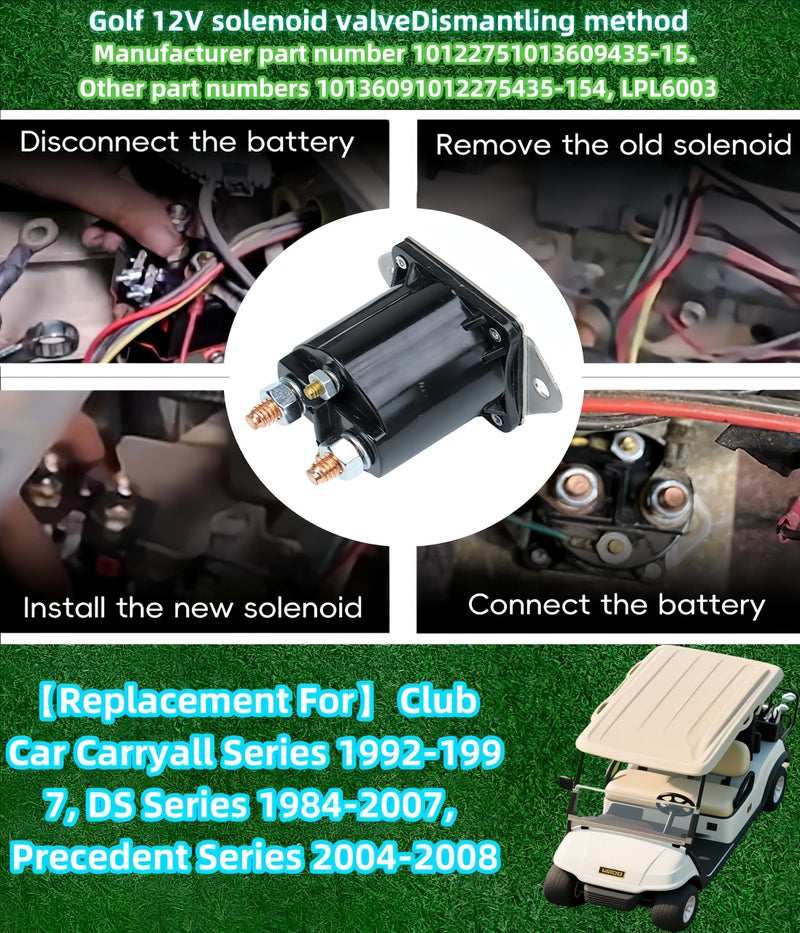 Viefow 12V Club Car Starter Solenoid,Gas Golf Cart Solenoid Fits Club Car 1984-Up DS/04+ Precedent Gas Solenoid Clubcar Replaces Part Number:1012275, 1013609, 435-154,1012275 - Image 2