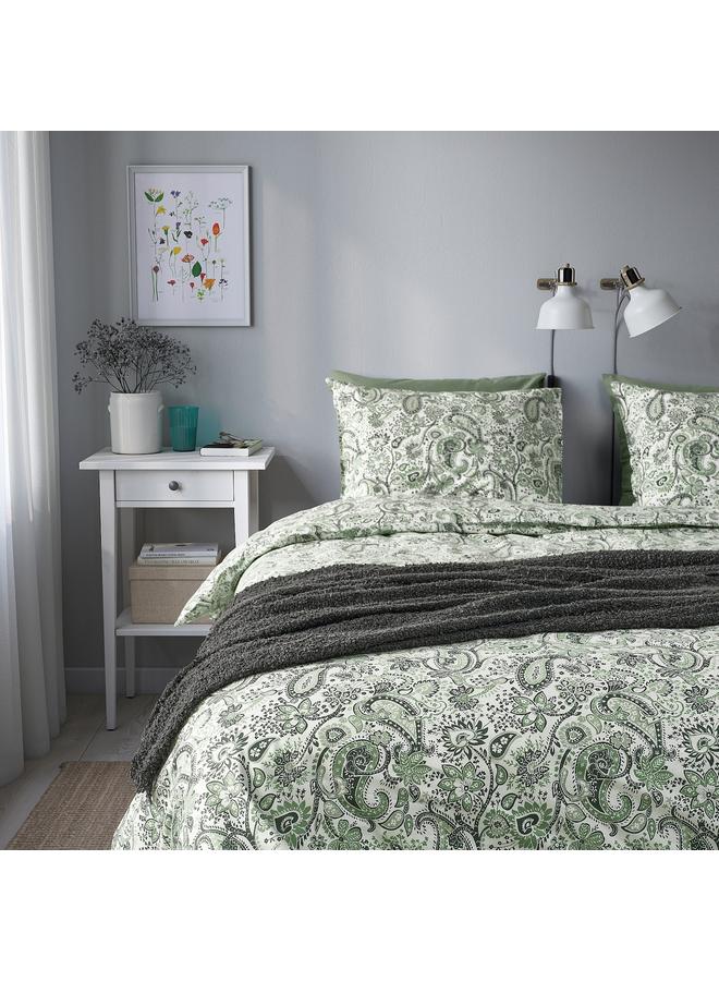 Zaboon Duvet cover and 2 pillowcases, green/white, 240x220/50x80 cm - Image 3