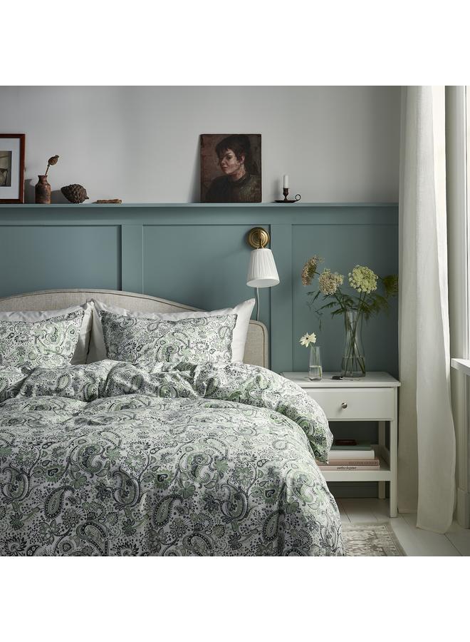 Zaboon Duvet cover and 2 pillowcases, green/white, 240x220/50x80 cm - Image 2