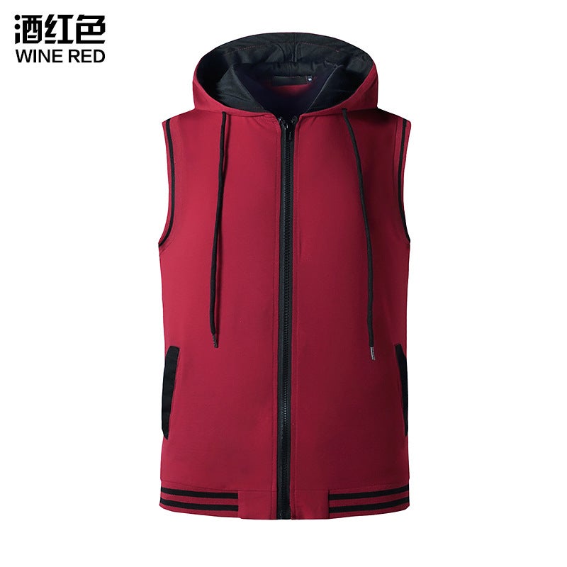 Generic 2021 summer Foreign Trade New Mens Fitness hooded vest Youth Mens sleeveless T-shirt fitness hoodie Burgundy 