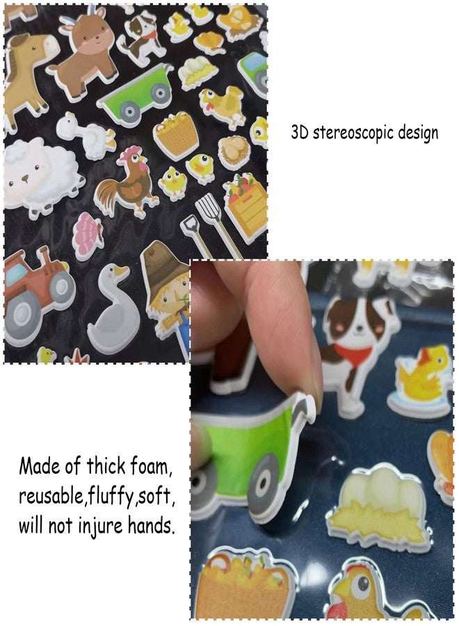 Tevxj 3D Farm Animals Puffy Sticker Book for Kids Window Thick Gel Clings Decals Stickers 100 Pcs Removable and Reusable Toys Gifts for Toddlers Home Car Classroom Nursery Farm Party Supplies Decorations - Image 3