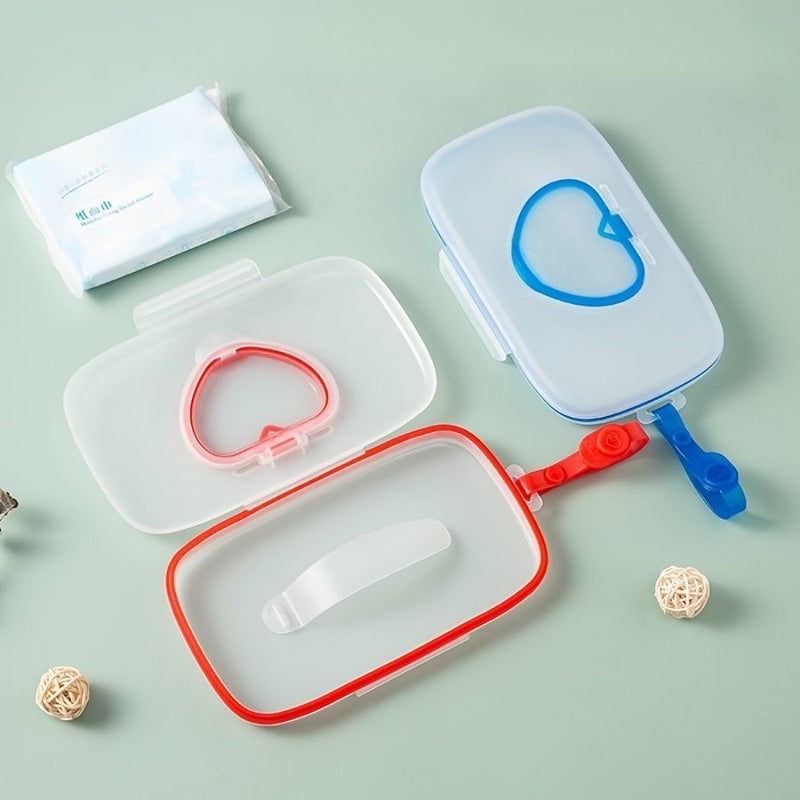 Portable Red Heart Shaped Wet Wipe And Diaper Storage Box With Snap Closure For Children Travel Tissue Holder - Image 5