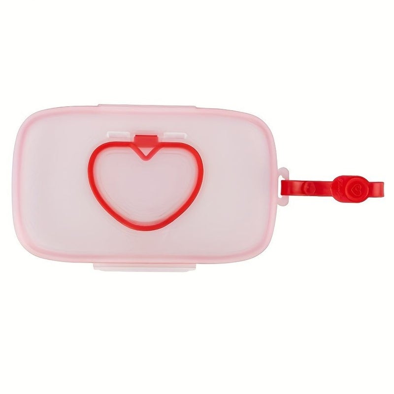 Portable Red Heart Shaped Wet Wipe And Diaper Storage Box With Snap Closure For Children Travel Tissue Holder - Image 1