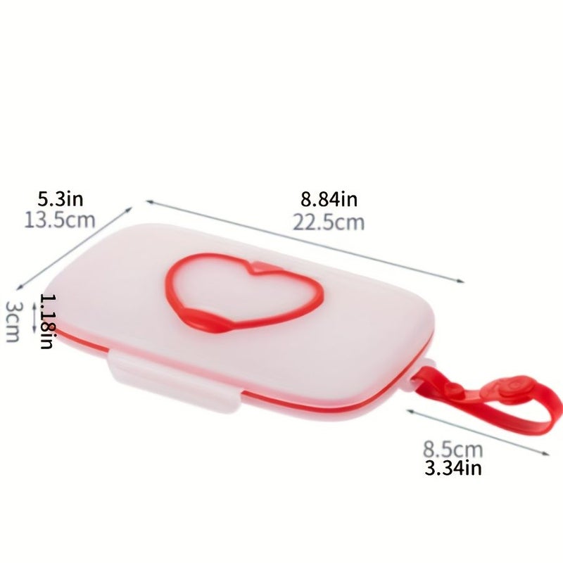 Portable Red Heart Shaped Wet Wipe And Diaper Storage Box With Snap Closure For Children Travel Tissue Holder - Image 3