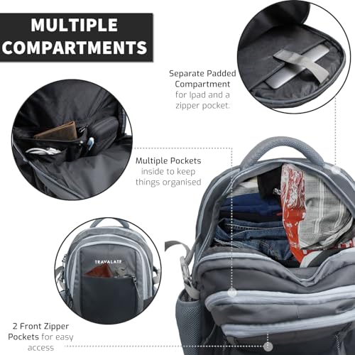 TRAVALATE 40L Four Compartment Backpack for School, Collage, Office, and Travel | Casual Laptop Backpack with Adjustable Padded Shoulder Strap, Mesh Back and Laptop Compartment| Grey - Image 3