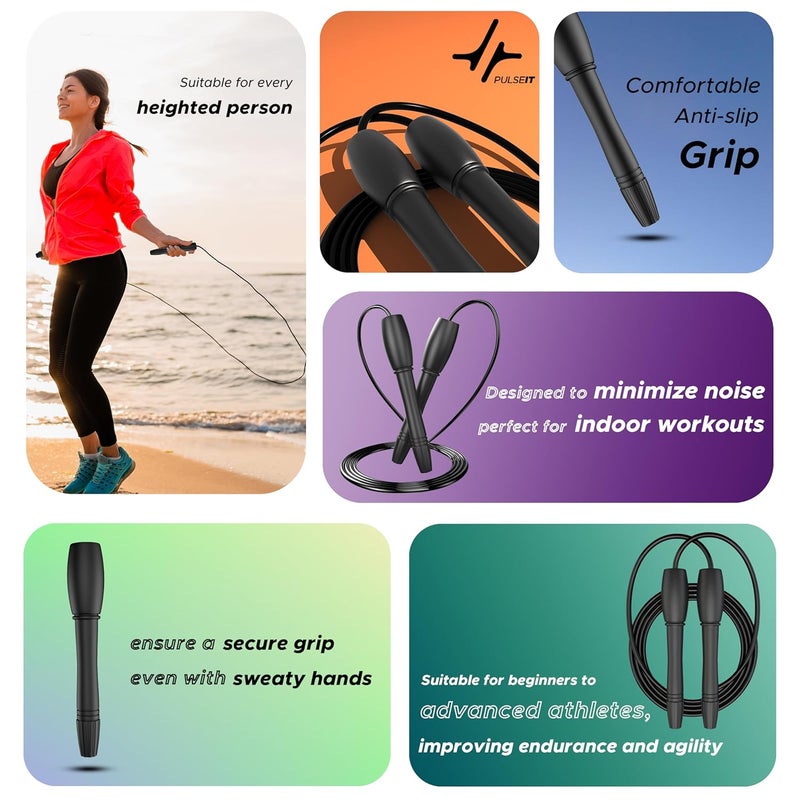 PULSEIT Adjustable Skipping Rope for Men & Women | Speed Jump Rope for Cardio, Weight Loss, Fitness & CrossFit | Tangle-Free, Lightweight & Durable – Ideal for Home & Gym Workouts - Image 2