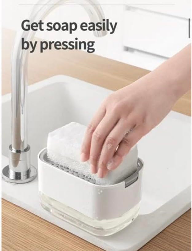 Topinon Plastic 2 in 1 Soap Dispenser for Kitchen with Sponge Holder 400 Ml,Hollow Design,Durable&Smooth Body Sink Dish Washing Soap Dispenser Set Sponge Holder Kitchen Sink Accessories Items - Image 4