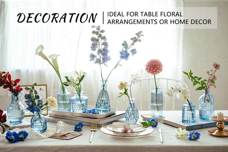 SUPMIND 16pcs Glass Bud Vase Set, Small Blue Flower Vases for Centerpieces in Bulk, Mini Vintage Vase for Wedding, Home Decor, Table Decoration - Image 3