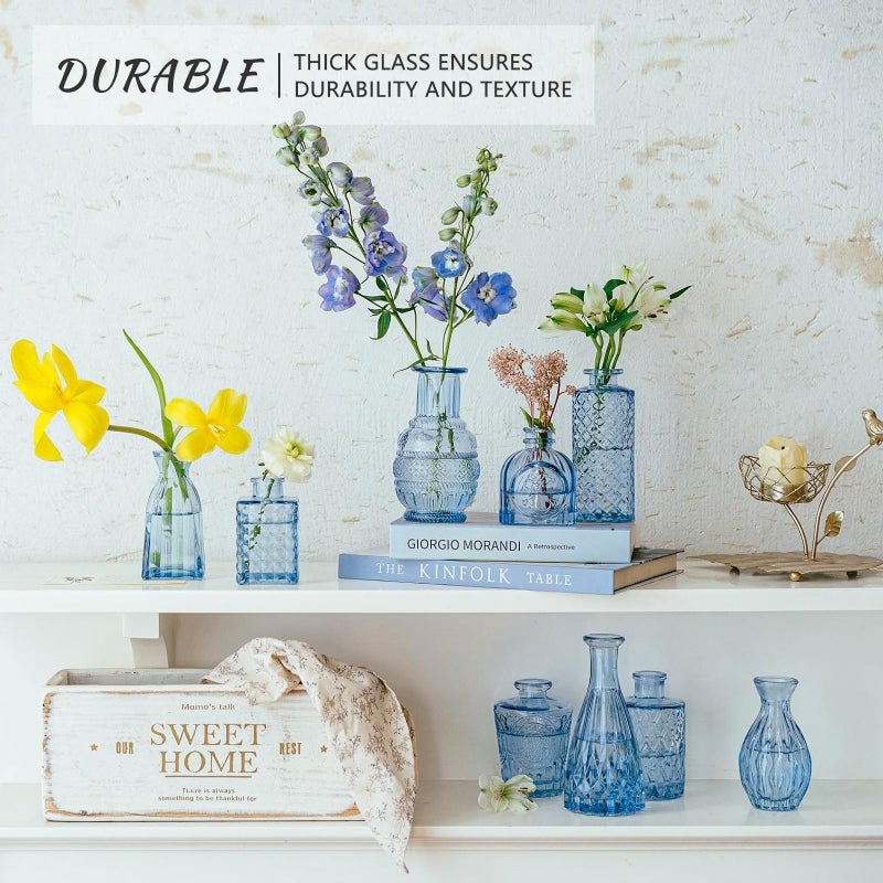 SUPMIND 16pcs Glass Bud Vase Set, Small Blue Flower Vases for Centerpieces in Bulk, Mini Vintage Vase for Wedding, Home Decor, Table Decoration - Image 4