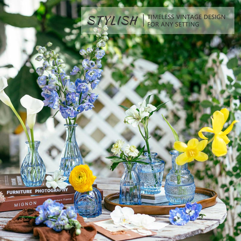 SUPMIND 16pcs Glass Bud Vase Set, Small Blue Flower Vases for Centerpieces in Bulk, Mini Vintage Vase for Wedding, Home Decor, Table Decoration - Image 5