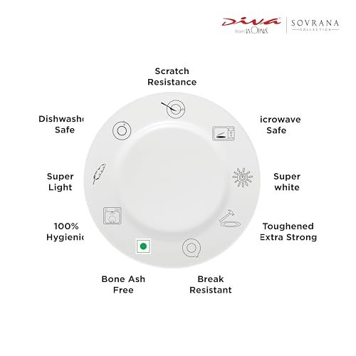 La Opala Diva Sovrana Collection Opal Glass Crockery | Full Plate Set of 6 Persian Silver | Dinner Plate for Dining & Gifting | Microwave Safe | 100% Vegetarian | Extra Strong | Super Light & White - Image 3