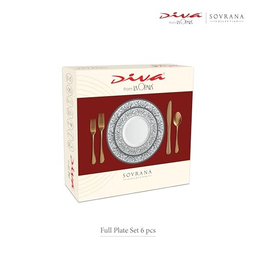 La Opala Diva Sovrana Collection Opal Glass Crockery | Full Plate Set of 6 Persian Silver | Dinner Plate for Dining & Gifting | Microwave Safe | 100% Vegetarian | Extra Strong | Super Light & White - Image 4