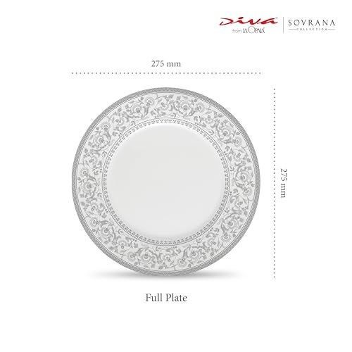 La Opala Diva Sovrana Collection Opal Glass Crockery | Full Plate Set of 6 Persian Silver | Dinner Plate for Dining & Gifting | Microwave Safe | 100% Vegetarian | Extra Strong | Super Light & White - Image 2