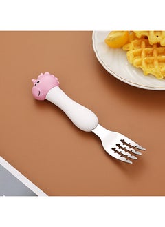 Generic Children's 304 Stainless Steel Portable Tableware Cartoon Spoon Fork Learning And Training Chopsticks Dinosaur Baby Fork Spoon Set-Specifications:Tableware-Color:[Large] White Handle Unicorn Fork  - Image 1