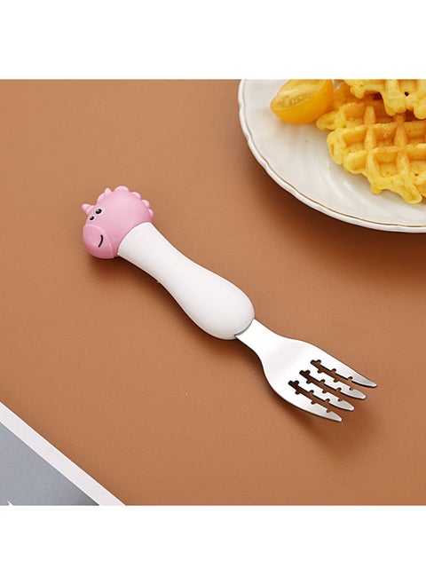 Children's 304 Stainless Steel Portable Tableware Cartoon Spoon Fork Learning And Training Chopsticks Dinosaur Baby Fork Spoon Set-Specifications:Tableware-Color:[Large] White Handle Unicorn Fork