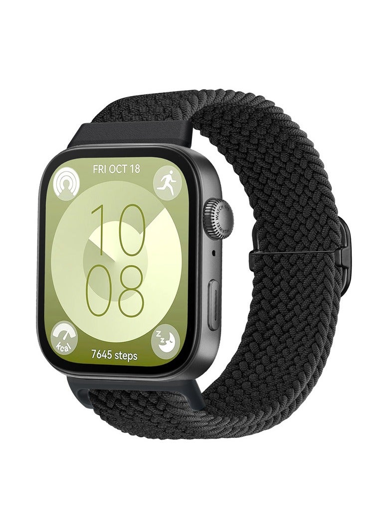Woven Nylon Strap Replacement for Huawei Watch Fit 4 Pro/Fit 4/Fit 3,Adjustable Breathable Sport Straps,Black - Image 1