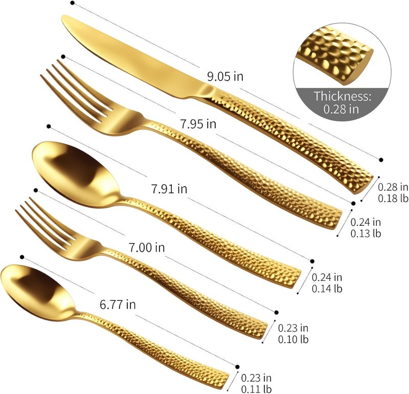 Flatasy Matte Gold Hammered Flatware Set Stainless Steel Silverware Set 20 Pieces Cutlery Set for Home Kitchen Restaurant Hotel Housewarming Wedding Gift Service for 4  - Image 2