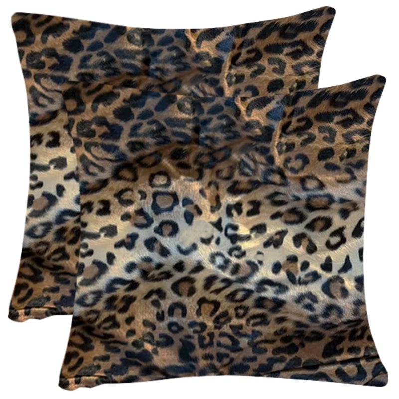 WOMHOPE 2 Pack  18 x 18 Short Faux Fur Cushion Decorative Pillow Covers Animal Theme Print Style Square Throw Pillowcase Cushion Covers for SofaBedChairAuto Seat A