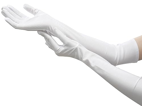 Nackiy Long White Opera Gloves for Women, 1920s Satin Stretchy Elbow Length Party Gloves Costumes Bridal, 20inch - Image 1