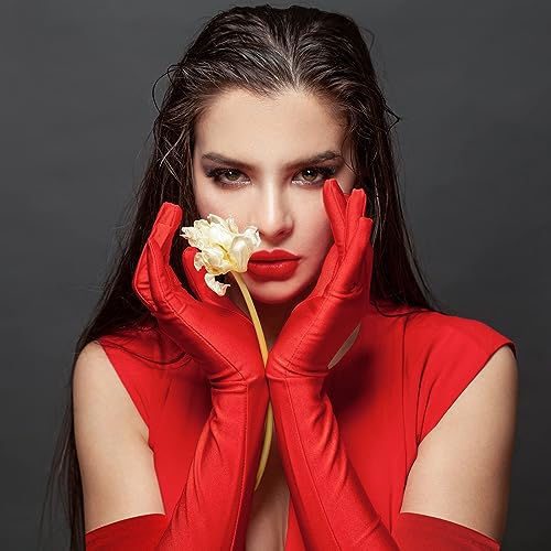 Nackiy Long White Opera Gloves for Women, 1920s Satin Stretchy Elbow Length Party Gloves Costumes Bridal, 20inch - Image 3