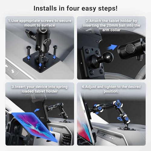 ARKON Mounts - Heavy-Duty Tablet Mount | Secure Drill Base for Cars, Walls, and Tables | Adjustable Arm Ensures Perfect Positioning | Universal Tablet Stand and Holder | Great for iPad Wall Mount - Image 5