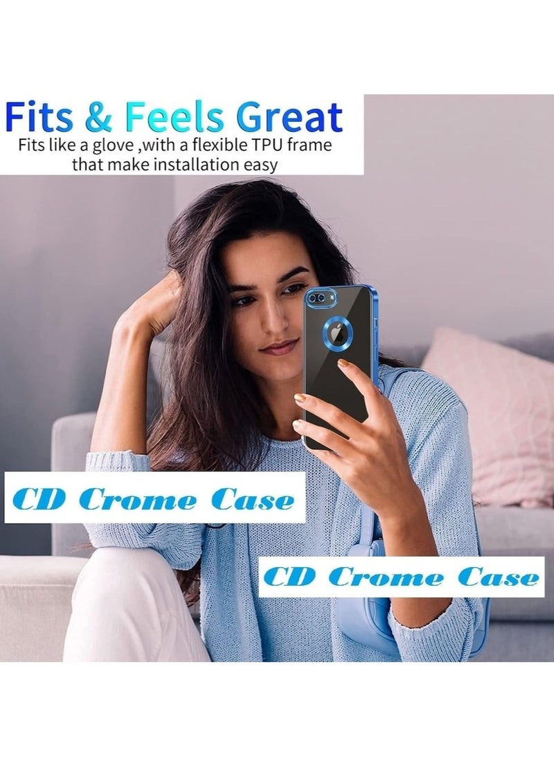 مناسبة ل iPhone 7 Plus كروم حلقة شعار قطع تصفيح TPU زجاج عدسة جراب هاتف آيفون 7/8 Plus أزرق - Image 3