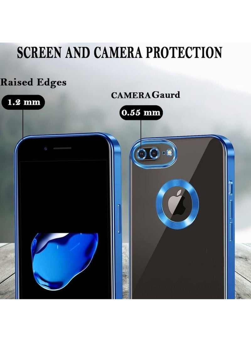 مناسبة ل iPhone 7 Plus كروم حلقة شعار قطع تصفيح TPU زجاج عدسة جراب هاتف آيفون 7/8 Plus أزرق - Image 2