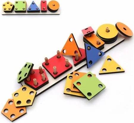Masho Trend 25 Pieces Colorful Intelligence Enhancing Wooden Geometric Shape Placement - Shape Identification Game