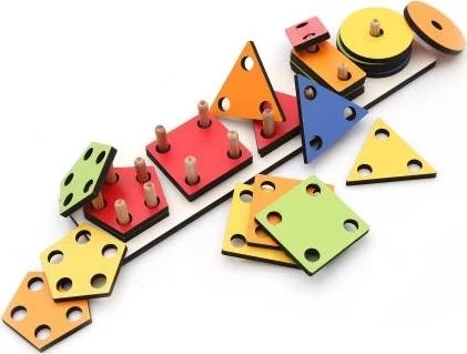 Masho Trend 25 Pieces Colorful Intelligence Enhancing Wooden Geometric Shape Placement - Shape Identification Game