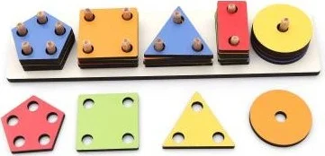 Masho Trend 25 Pieces Colorful Intelligence Enhancing Wooden Geometric Shape Placement - Shape Identification Game