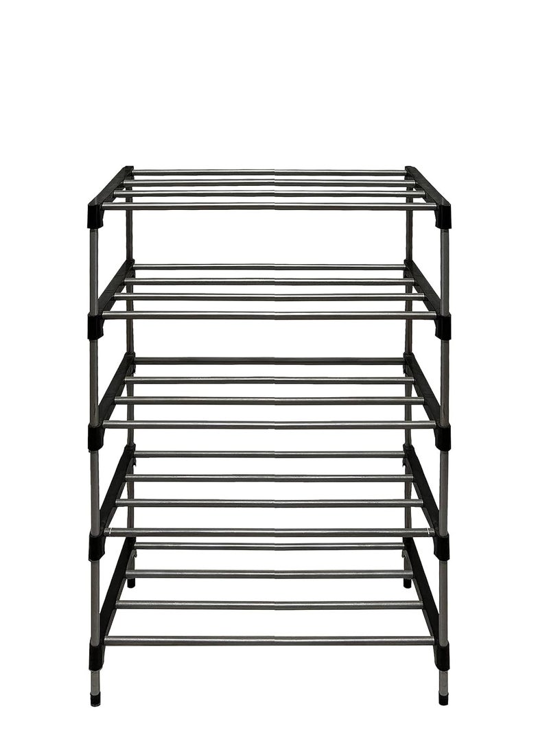SANAMSTORE Metal 5 Tier Rack ShoeClothesBooks Stand Rack with Cover for Home Need to Be Assemble DIY Black - Image 5