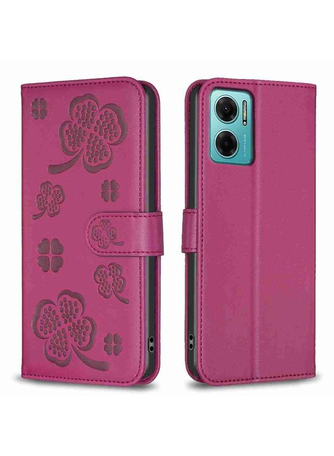 Case For Xiaomi Redmi 10 5G / Note 11E Four-leaf Embossed Leather Phone Case