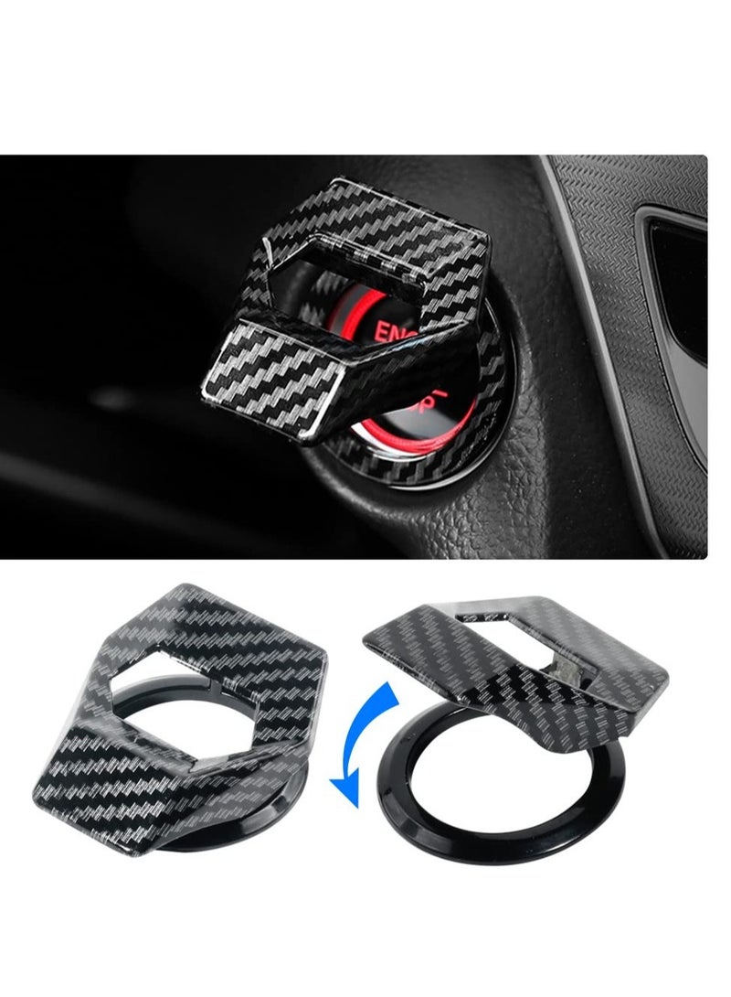Excefore Universal Engine Start/Stop Button Cover, Aluminum Alloy Car Power Control Trim, Push to Start Button Cover Key Protective Cover for Civic CRV XRV Challenger Charger CHR (2PCS Carbon Fiber) - Image 1