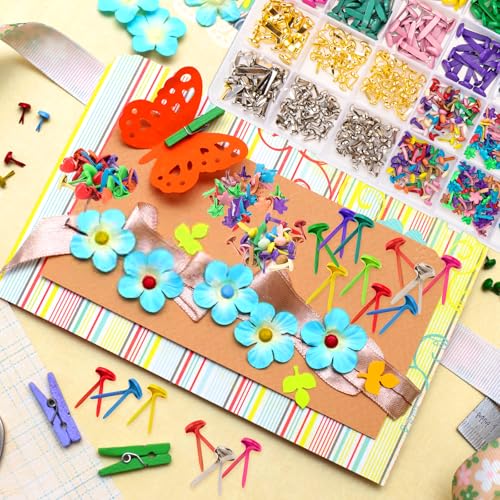 fuceury 510Pcs Brads for Paper Crafts, 14 Colors and 5 Styles Metal Brass Brads Paper Fasteners, Mini Brads Split Pin for Paper Crafts, Scrapbooking, DIY Projects, Office Supplies (with Storage Box) - Image 4