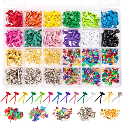 fuceury 510Pcs Brads for Paper Crafts, 14 Colors and 5 Styles Metal Brass Brads Paper Fasteners, Mini Brads Split Pin for Paper Crafts, Scrapbooking, DIY Projects, Office Supplies (with Storage Box) - Image 1
