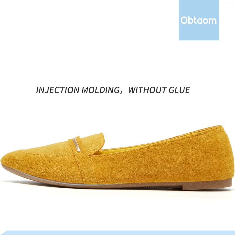 Obtaom Women's Pointy Toe Loafer Flat Comfortable Faux Suede Work Shoes,Cute Penny Loafer Slip On Ballet Flat(Mustard US10) - Image 3