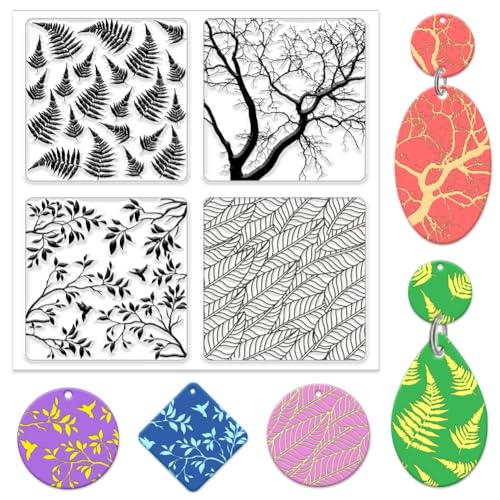 CHGCRAFT Fern Branches Leaves Polymer Clay Texture Sheets Plants Clay Modeling Pattern Pad for DIY Jewelry Making Craftwork and Earrings Tools 55x55 Inch - Image 1