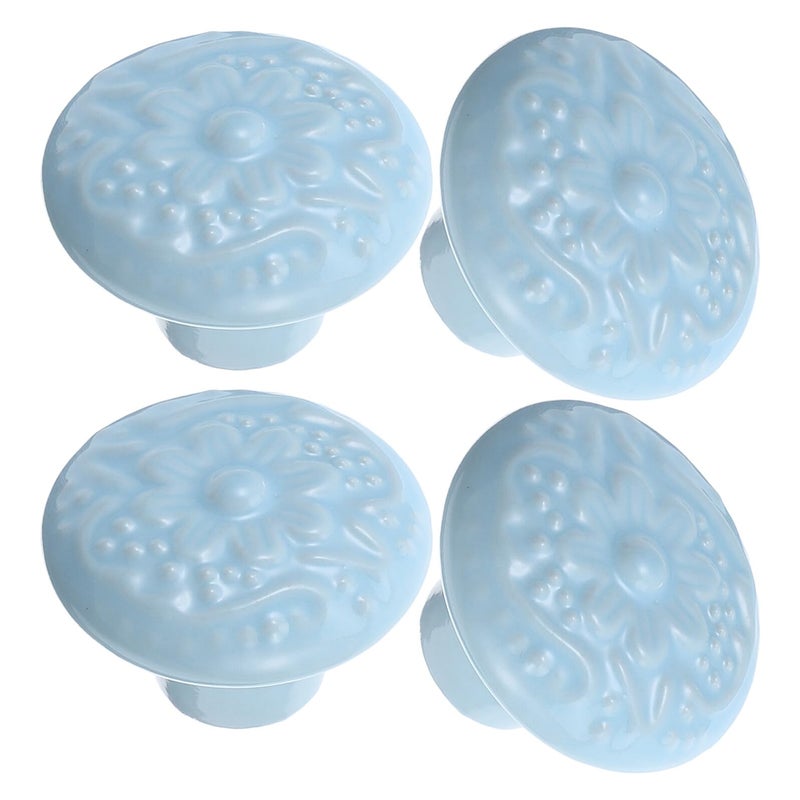 Ceramic Drawer Knobs Pulls Light Blue Single Hole Round Porcelain Handles For Dresser Wardrobe - Image 2