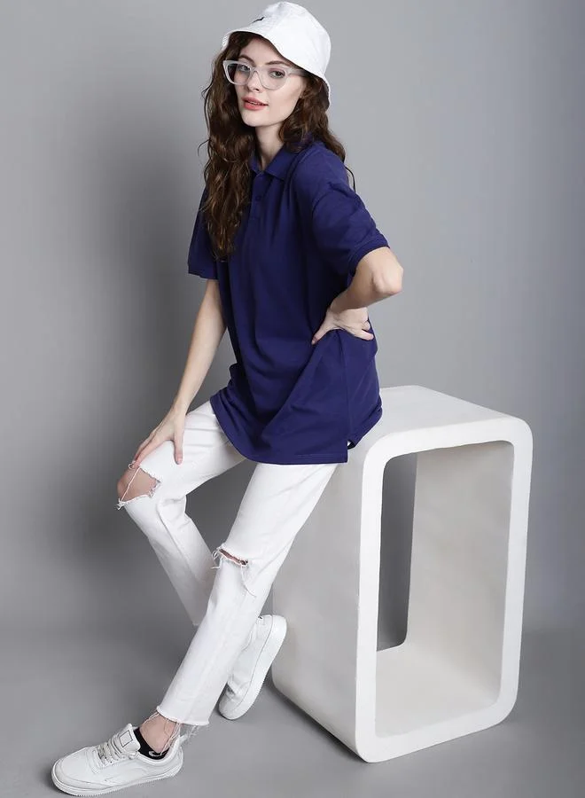 Styli Navy Blue Short Sleeve Polo T-Shirt By Door74