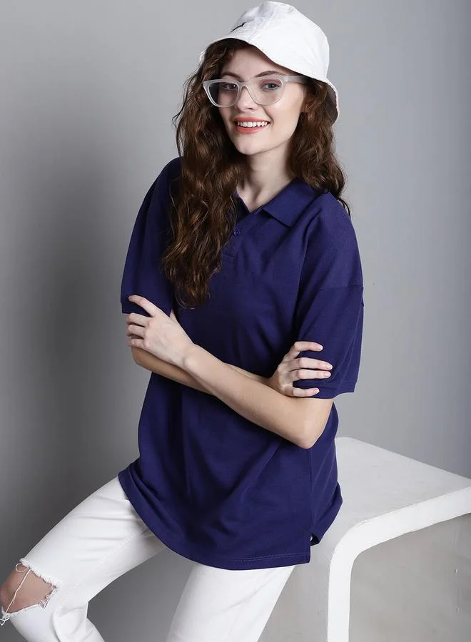 Styli Navy Blue Short Sleeve Polo T-Shirt By Door74