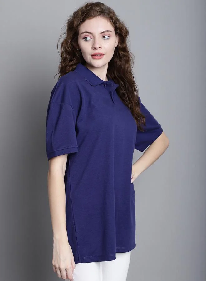 Styli Navy Blue Short Sleeve Polo T-Shirt By Door74