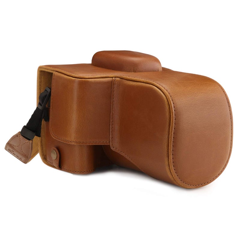 MegaGear MG1609 Ever Ready Leather Camera Case compatible with Canon EOS Rebel T7 1855mm 2000D 1855mm Light Brown - Image 2