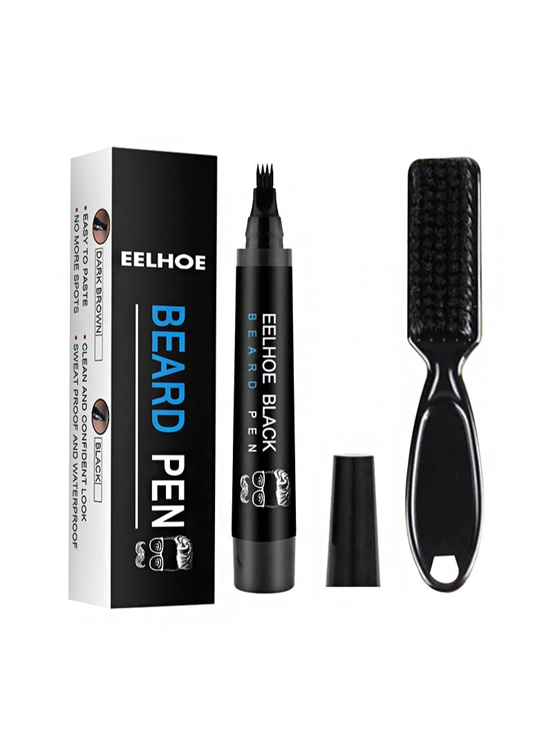 EELHOE Beard Filler Pen for Men, Beard Pen for Men, Waterproof Beard Filler Pen Set with Waterproof Beard Filler Pen and Beard Brush, Long Lasting Coverage, Natural Look (Black) - Image 1