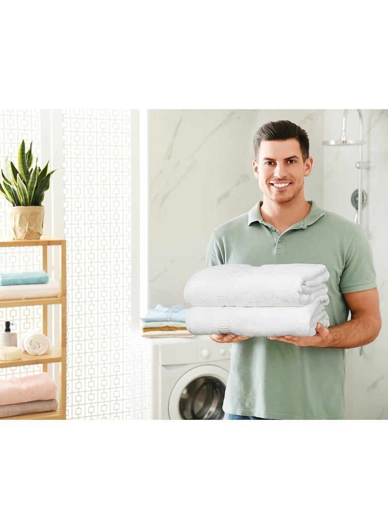 2-Piece Bath Towels, 100% Combed Cotton 600 GSM Superior Quality, Quick Dry Highly Absorbent Thick Soft Hotel Towles for Bath And Spa Bathroom Towel Set White 70x140cm - Image 3
