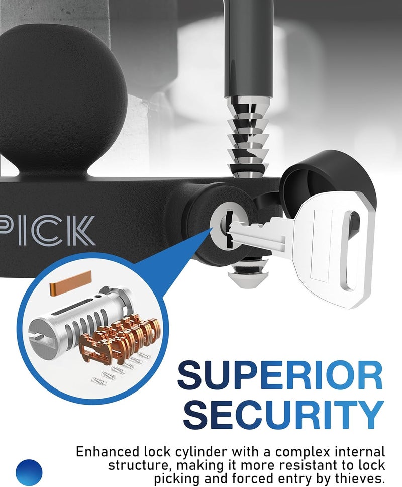 Topick Trailer Coupler Lock, Universal Coupler Ball Lock, Trailer Security Hitch Locks, Fits 1-7/8", 2", and 2-5/16" Couplers, Matte Black with PVC Coated U-Bolt - Image 4