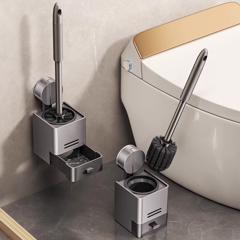 Suction Cup Toilet Brush, Wall-Mounted, No-Drill, Stainless Steel - Image 1