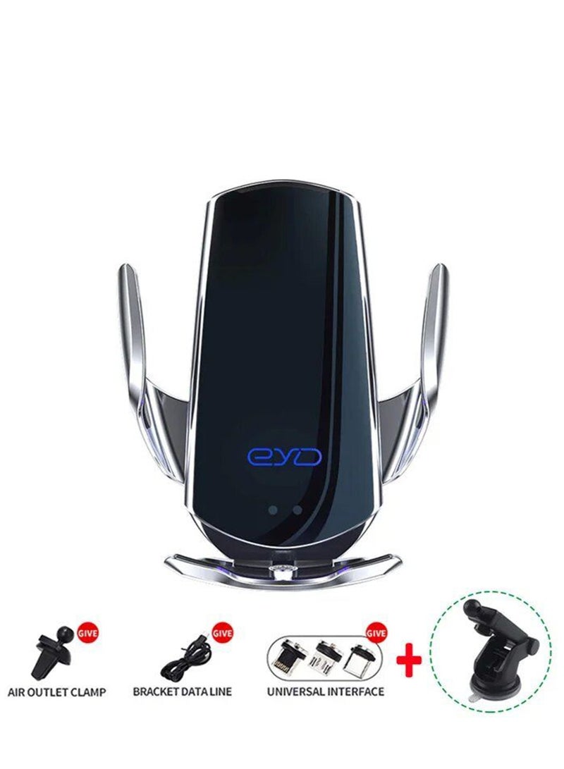eyda Wireless Car Charger Automotive Electric Induction 15W Wireless Charger Car Vent Mount Bracket Fast Charging Auto Car Phone Holder Mount Air Vent Phone Holder Silver - Image 5